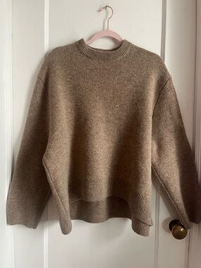 Zara Wool Women's Crewneck Sweater in Taupe Brown
